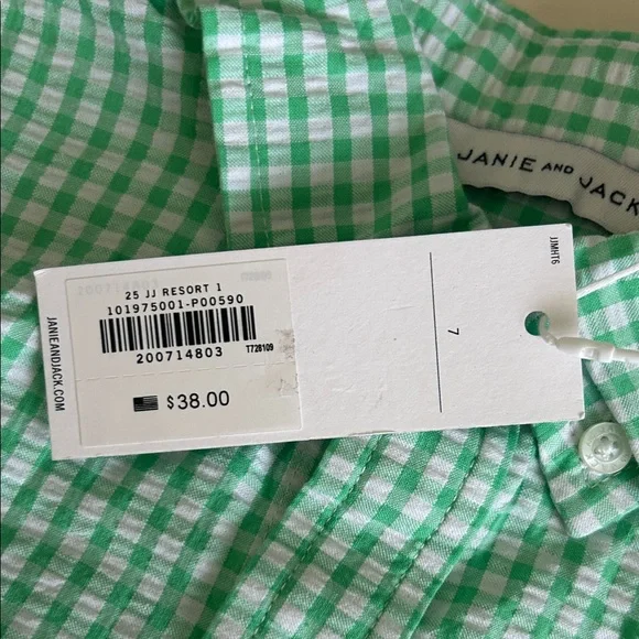 NWT Boys Janie and Jack Green Gingham Button Down Shirt - Picture 2 of 3